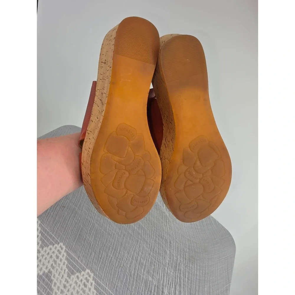 Kork-Ease Women 8M Rust Orange Leather Cork Wedge Platform Sandals KE0010508
